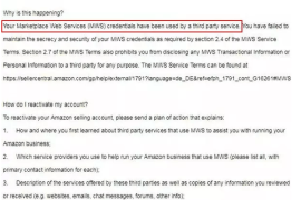 亚马逊账号被封，未按要求维护MWS凭证保密性和安全性？